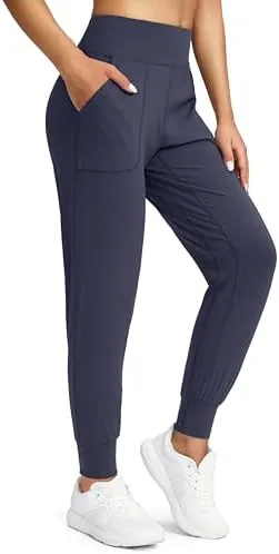 soothfeel womens joggers with zipper pockets high waisted athletic workout yoga pants joggers for women navy blue