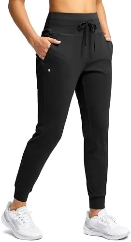 soothfeel womens joggers with zipper pockets high waisted sweatpants athletic leggings pants for workout running yoga black s