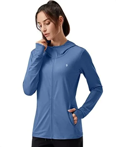 soothfeel womens upf 50 sun protection hoodie jacket lightweight long sleeve sun shirt for women with pocket hiking outdoordark blue l